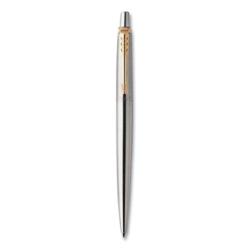 Image of Parker® Jotter Rollerball Pen, Retractable, Medium 0.7 mm, Black Ink, Stainless Steel Barrel