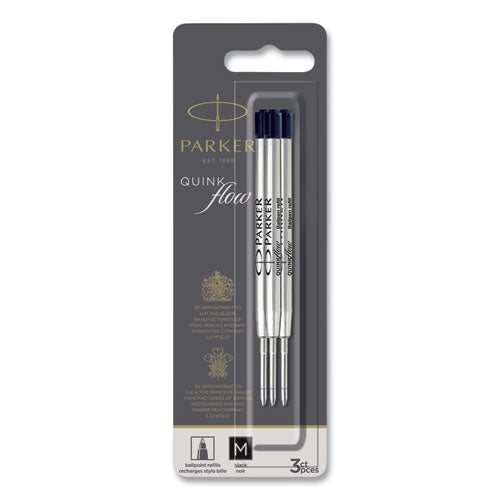 Image of Parker® Quinkflow Refill for Parker Ballpoint Pen, Medium Tip, Black Ink, 3/Pack