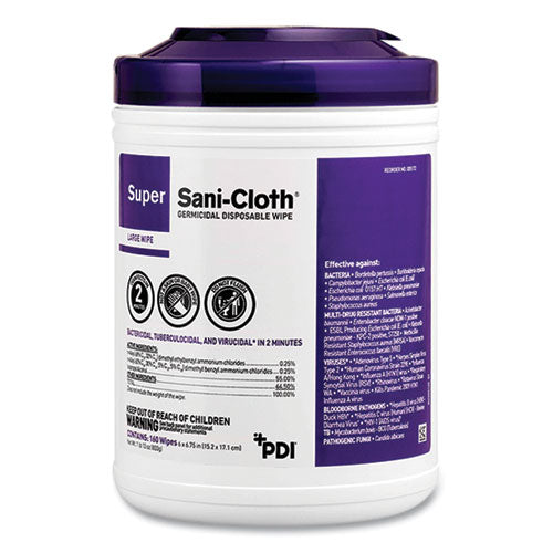 Image of Sani Professional® Super Sani-Cloth Germicidal Disposable Wipes, Extra-Large, 1-Ply, 7.5" x 15", Unscented, White, 75/Pack