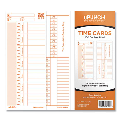 Image of uPunch Time Card for PK1100 Time Clock, Two Sides, 3.38 x 8.25, 100/Pack