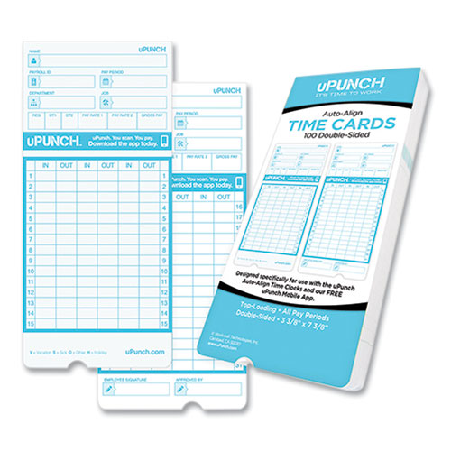 Image of uPunch Pay-to-Punch Time Card for SB1200 Time Clock, Two Sides, 3.38 x 7.38, 100/Pack