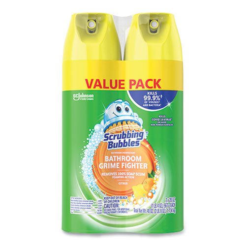 Image of Scrubbing Bubbles® Bathroom Disinfectant Grime Fighter Aerosol, Citrus Scent, 20 oz Aerosol Can, 2/Pack
