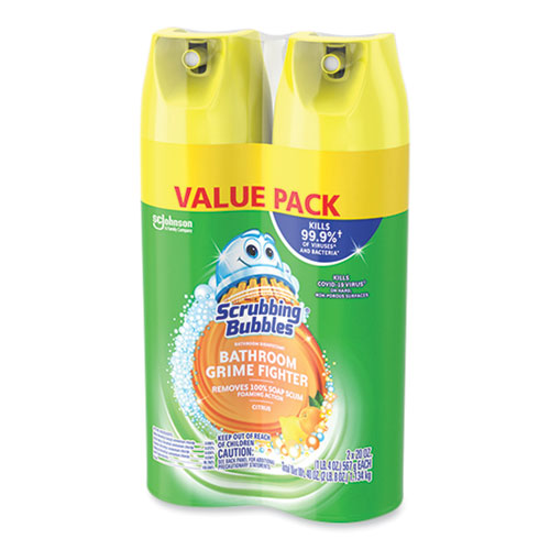 Image of Scrubbing Bubbles® Bathroom Disinfectant Grime Fighter Aerosol, Citrus Scent, 20 oz Aerosol Can, 2/Pack
