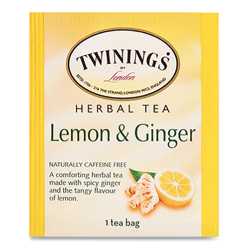Image of TWININGS® Tea Bags, Lemon and Ginger, 2.65 oz, 50/Box