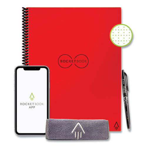 Image of Rocketbook Core Smart Notebook, Dotted Rule (4 sq/in), Red Cover, (16) 11 x 8.5 Sheets