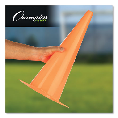 Image of Champion Sports High-Visibility Plastic Cones, 18" Tall, Florescent Orange, 8" x 8" Base