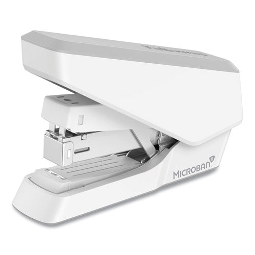 Image of Fellowes® LX860 EasyPress Half Strip Stapler with Antimicrobial Protection, 40 Sheet Capacity, Gray/White