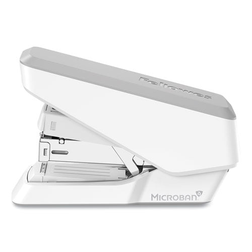 Image of Fellowes® LX860 EasyPress Half Strip Stapler with Antimicrobial Protection, 40 Sheet Capacity, Gray/White