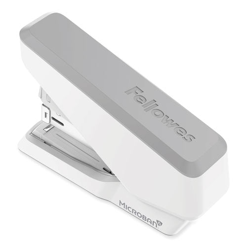 Image of Fellowes® LX860 EasyPress Half Strip Stapler with Antimicrobial Protection, 40 Sheet Capacity, Gray/White