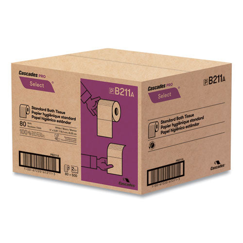 Image of Cascades PRO Select Standard Bath Tissue, 2-Ply, White, 500 Sheets/Roll, 80 Rolls/Carton