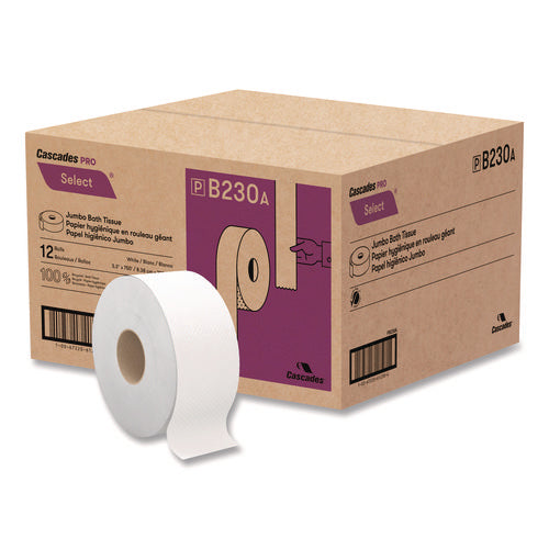 Image of Cascades PRO Select Jumbo Bath Tissue, Septic Safe, 2-Ply, White, 3.3" x 750 ft, 12/Carton