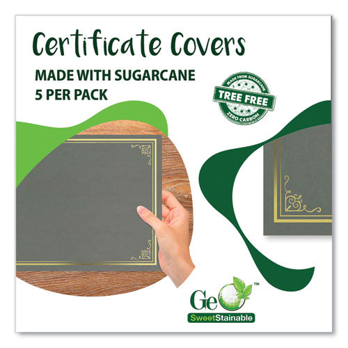 Image of Geographics® Certificate/Document Cover, 9.75" x 12.5", Gray With Gold Foil, 5/Pack