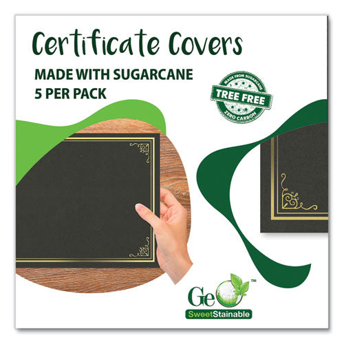 Image of Geographics® Certificate/Document Cover, 9.75" x 12.5", Black With Gold Foil, 5/Pack