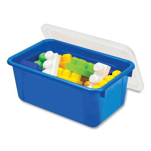 Image of Storex Cubby Bin with Lid, 1 Section, 2 gal, 8.2 x 12.5 x 11.5, Blue, 5/Pack