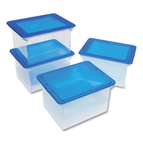Image of Storex Plastic File Tote, Letter/legal Files, 18.5" X 14.25" X 10.88", Clear/blue