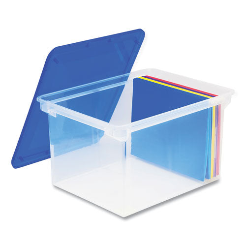 Image of Storex Plastic File Tote, Letter/legal Files, 18.5" X 14.25" X 10.88", Clear/blue