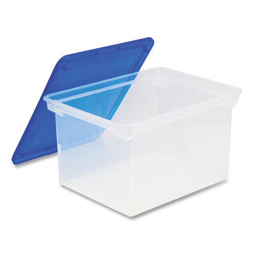 Image of Storex Plastic File Tote, Letter/legal Files, 18.5" X 14.25" X 10.88", Clear/blue
