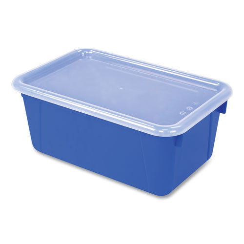 Image of Storex Cubby Bin with Lid, 1 Section, 2 gal, 8.2 x 12.5 x 11.5, Blue, 5/Pack