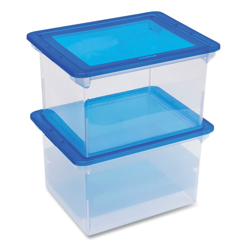 Image of Storex Plastic File Tote, Letter/legal Files, 18.5" X 14.25" X 10.88", Clear/blue