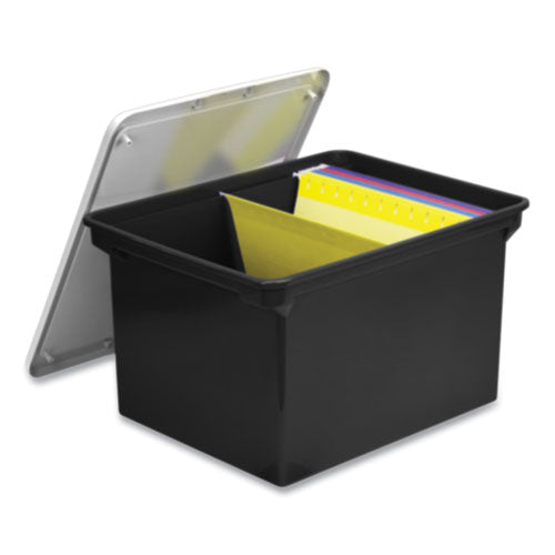 Image of Storex Plastic File Tote, Letter/legal Files, 18.5" X 14.25" X 10.88", Black/clear