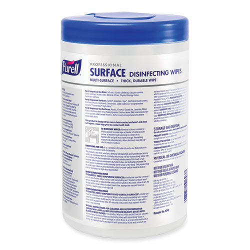 Image of PURELL® Professional Surface Disinfecting Wipes, 1-Ply, 7 x 8, Fresh Citrus, White, 110/Canister, 6 Canisters/Carton