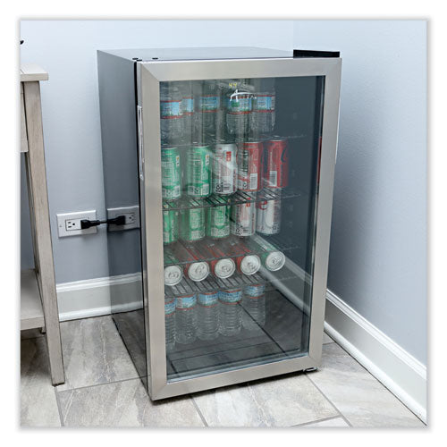 Image of Alera 3.4 Cu. Ft. Beverage Cooler, Stainless Steel/black