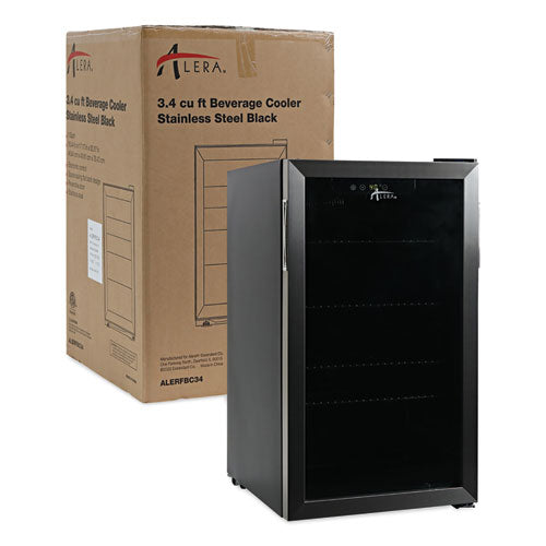 Image of Alera 3.4 Cu. Ft. Beverage Cooler, Stainless Steel/black
