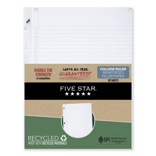 Image of Five Star® Reinforced Filler Paper Plus Study App, 3-Hole, 8.5 x 11, College Rule, 80/Pack