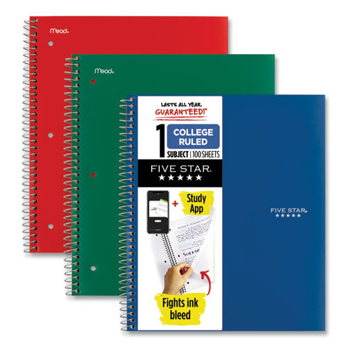 Image of Five Star® Wirebound Notebook, 1-Subject, Medium/College Rule, Assorted Cover Colors, (100) 11 x 8.5 Sheets, 3/Pack