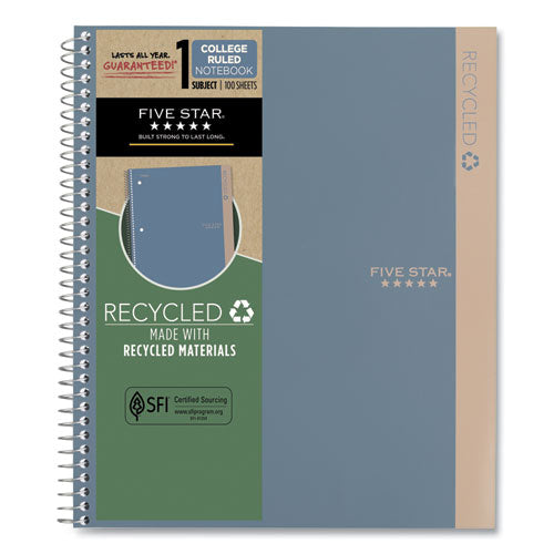 Image of Five Star® Recycled Notebook, 1-Subject, Medium/College Rule, Randomly Assorted Cover Color, (100) 11 x 8.5 Sheets