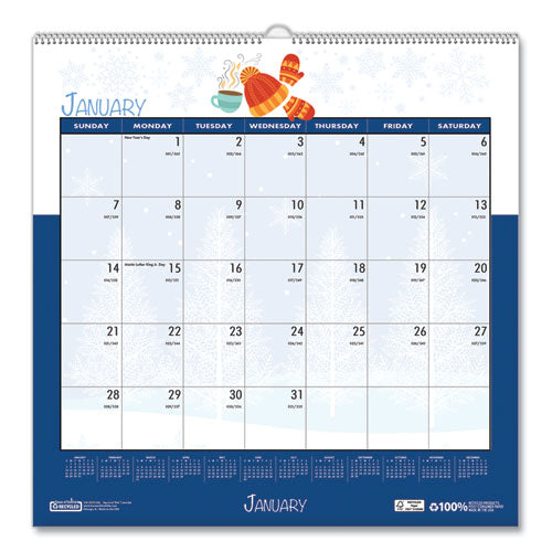 Image of House of Doolittle Recycled Seasonal Wall Calendar, Illustrated Seasons Artwork, 12 x 12, 12-Month (Jan to Dec): 2025