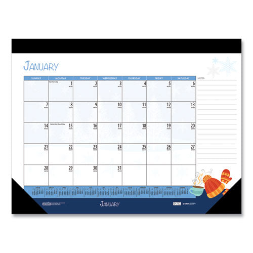 Image of House of Doolittle Recycled Desk Pad Calendar, Illustrated Seasons Artwork, 22 x 17, Black Binding/Corners,12-Month (Jan to Dec): 2025