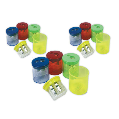 Image of TPG Creations Eisen Pencil Sharpeners, Two-Hole, 1.5 x 1.75, Assorted Colors, 12/Pack