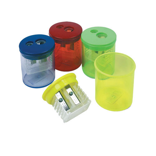 Image of TPG Creations Eisen Pencil Sharpeners, Two-Hole, 1.5 x 1.75, Assorted Colors, 12/Pack