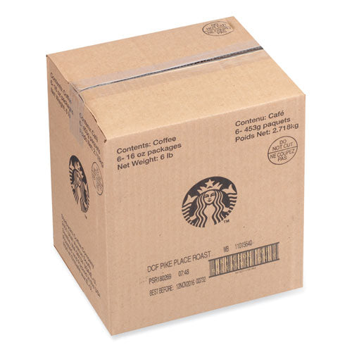 Image of Starbucks® Whole Bean Coffee, Decaffeinated, Pike Place, 1 lb, Bag, 6/Carton