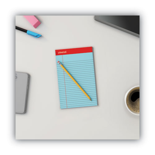 Image of Universal® Perforated Ruled Writing Pads, Narrow Rule, Red Headband, 50 Assorted Pastels 5 x 8 Sheets, 6/Pack