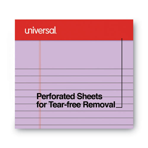 Image of Universal® Perforated Ruled Writing Pads, Narrow Rule, Red Headband, 50 Assorted Pastels 5 x 8 Sheets, 6/Pack
