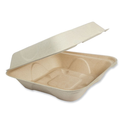 Image of World Centric® Fiber Hinged Containers, 7 x 8.3 x 3.2, Natural, Paper, 300/Carton