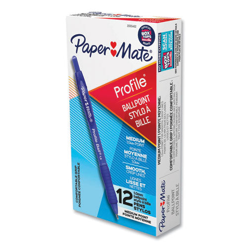 Image of Paper Mate® Profile Ballpoint Pen, Retractable, Medium 1 Mm, Blue Ink, Translucent Blue Barrel, Dozen