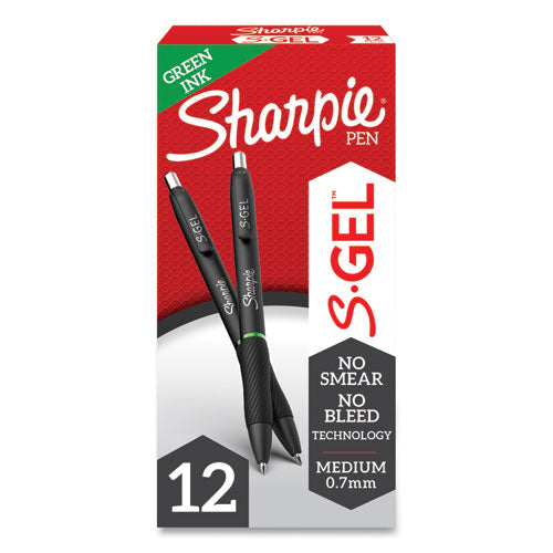 Image of Sharpie® S-Gel S-Gel High-Performance Gel Pen, Retractable, Medium 0.7 Mm, Green Ink, Black Barrel, Dozen