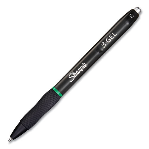 Image of Sharpie® S-Gel S-Gel High-Performance Gel Pen, Retractable, Medium 0.7 Mm, Green Ink, Black Barrel, Dozen