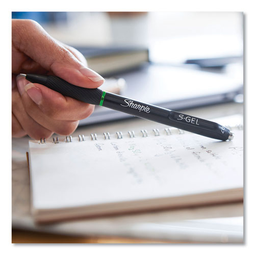 Image of Sharpie® S-Gel S-Gel High-Performance Gel Pen, Retractable, Medium 0.7 Mm, Green Ink, Black Barrel, Dozen