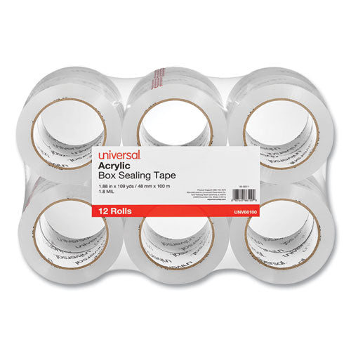 Image of Universal® Deluxe General-Purpose Acrylic Box Sealing Tape, 3" Core, 1.88" x 109 yds, Clear, 12/Pack