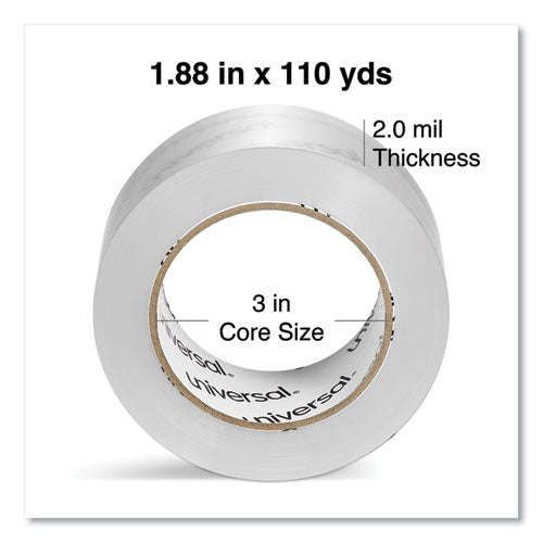 Image of Universal® Quiet Tape Box Sealing Tape, 3" Core, 1.88" x 109 yds, Clear, 6/Pack