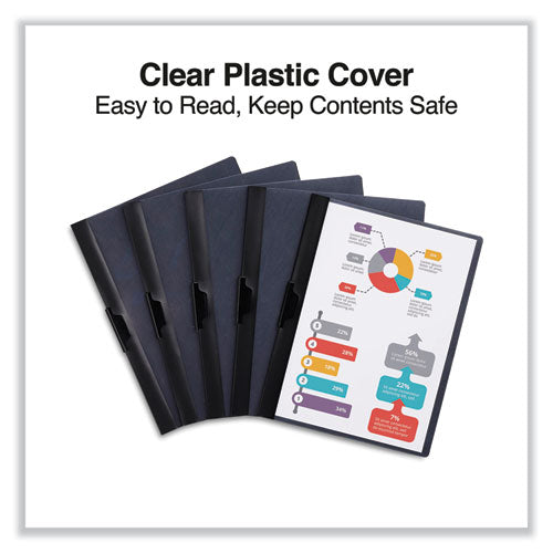 Image of Universal® Clip-Style Report Cover, Clip Fastener, 8.5 X 11, Clear/black, 5/pack
