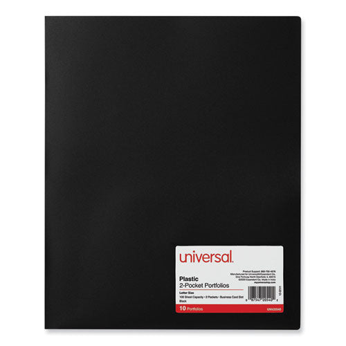 Image of Universal® Two-Pocket Plastic Folders, 100-Sheet Capacity, 11 X 8.5, Black, 10/pack