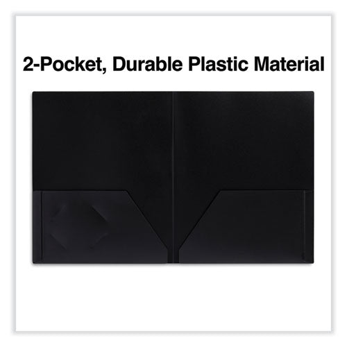 Image of Universal® Two-Pocket Plastic Folders, 100-Sheet Capacity, 11 X 8.5, Black, 10/pack