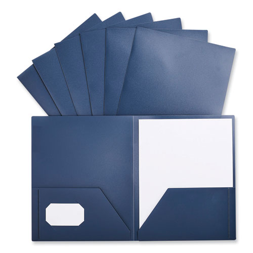 Image of Universal® Two-Pocket Plastic Folders, 100-Sheet Capacity, 11 X 8.5, Navy Blue, 10/pack