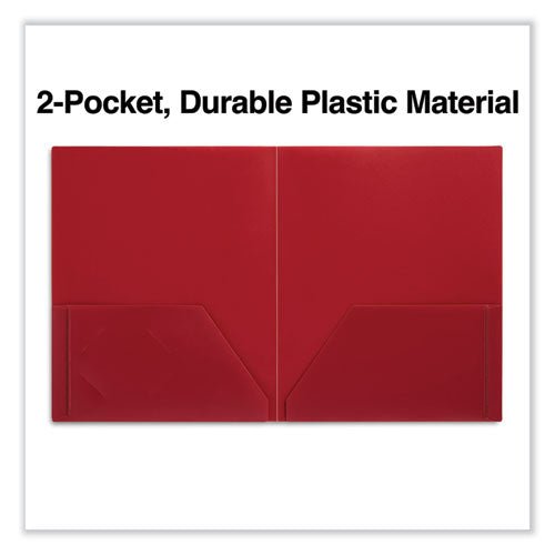 Image of Universal® Two-Pocket Plastic Folders, 100-Sheet Capacity, 11 X 8.5, Red, 10/pack
