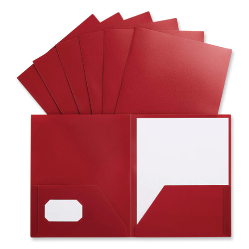 Image of Universal® Two-Pocket Plastic Folders, 100-Sheet Capacity, 11 X 8.5, Red, 10/pack
